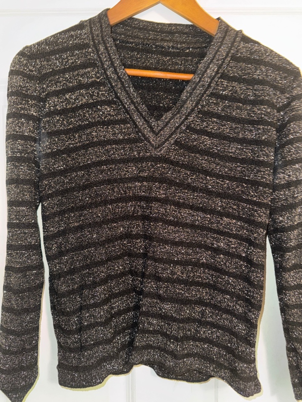 Black and silver glitter, stripe v-neck vintage thin sweater